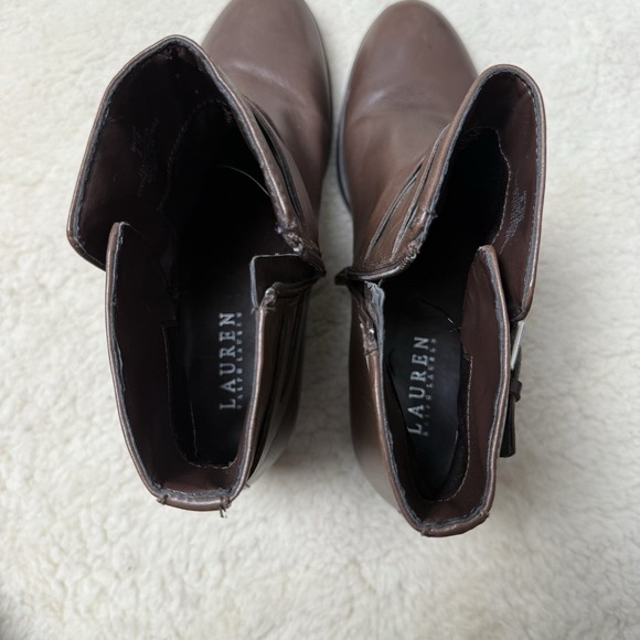 Lauren Ralph Lauren Marsha Ankle Boots Brown Sz 8.5B Leather Cross Strap Buckle - Picture 6 of 11